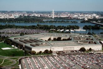 Aerial view of the Pentagon building in Arlington, Virginia