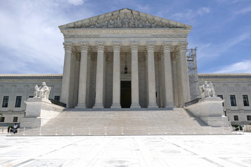 Exterior west facade of the United States Supreme Court building in Washington D.C.