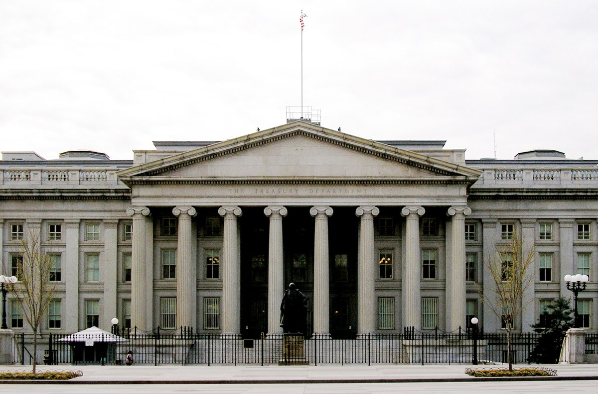 Exterior of the United States Department of the Treasury building in Washington, D.C.