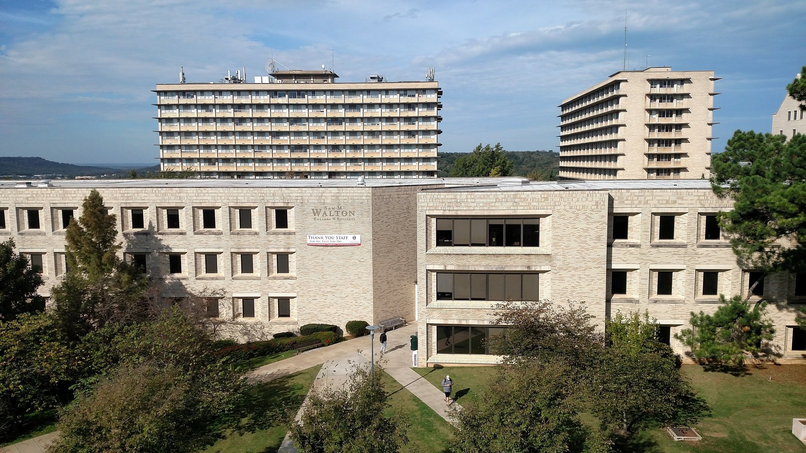 Classical stone entrance and columns of a public university academic building